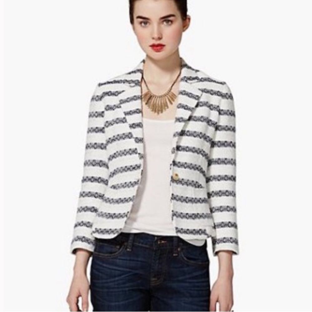 Lucky Brand Blaine Blazer Women’s size XL Striped Cream Navy Blue